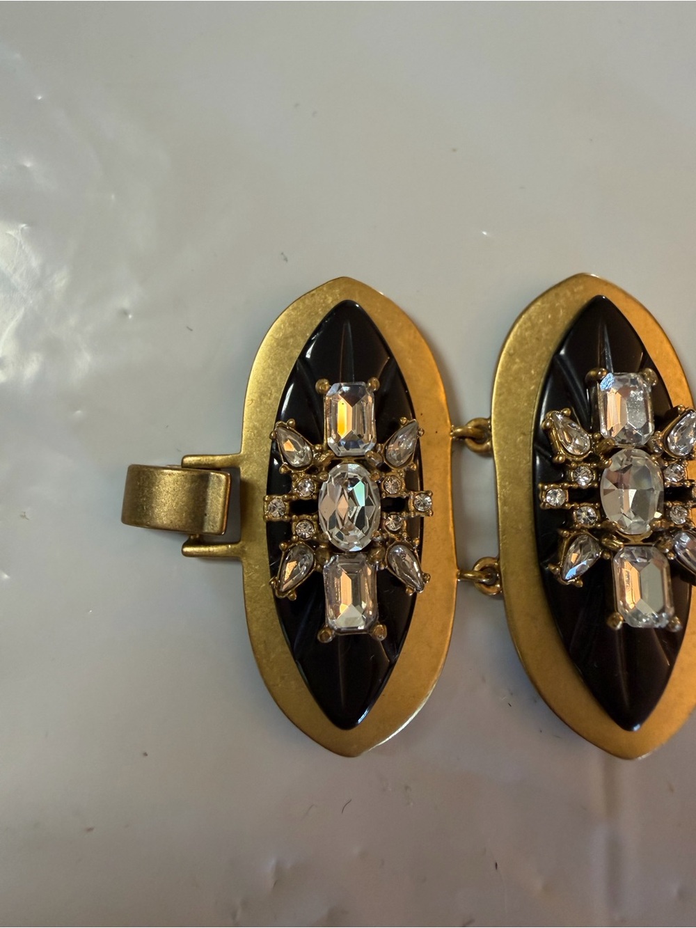 J. Crew Gold-Tone Bracelet with Black Enamel and Clear Crystals - Picture 2 of 6